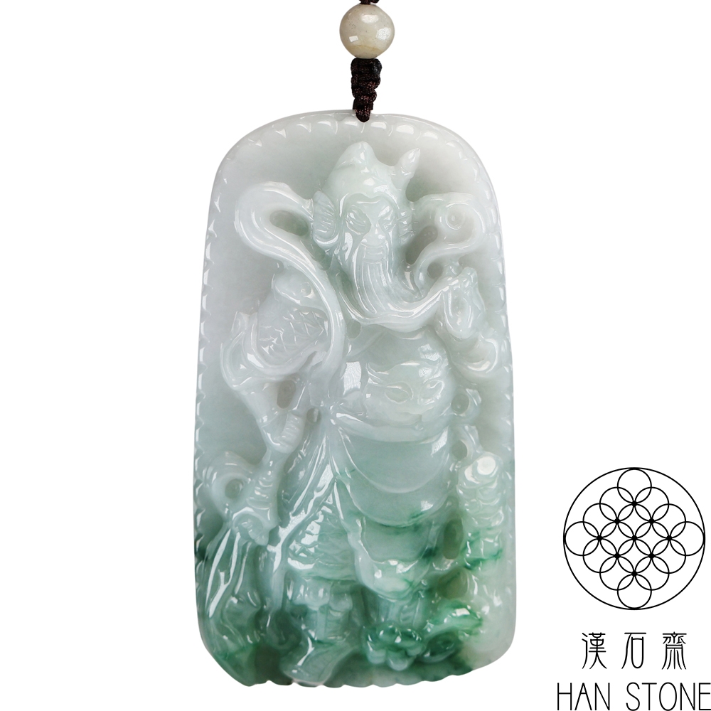 漢石齋】天然翡翠A貨大關公玉佩吊墜飄花種(46*83*14mm) | 漢石齋