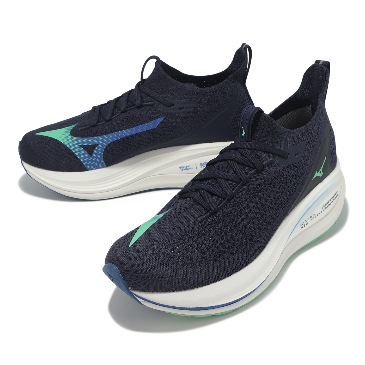 Mizuno 慢跑鞋Neo Vista 2 男鞋藍白厚底回彈波浪片運動鞋美津濃