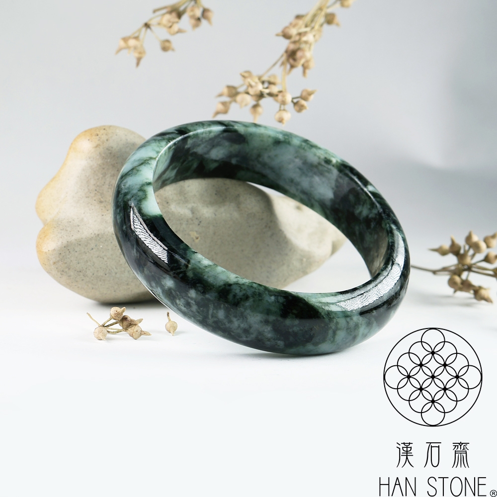 漢石齋】天然翡翠A貨手鐲玉鐲花青種(手圍18.8/版寬16.1mm) | 漢石齋