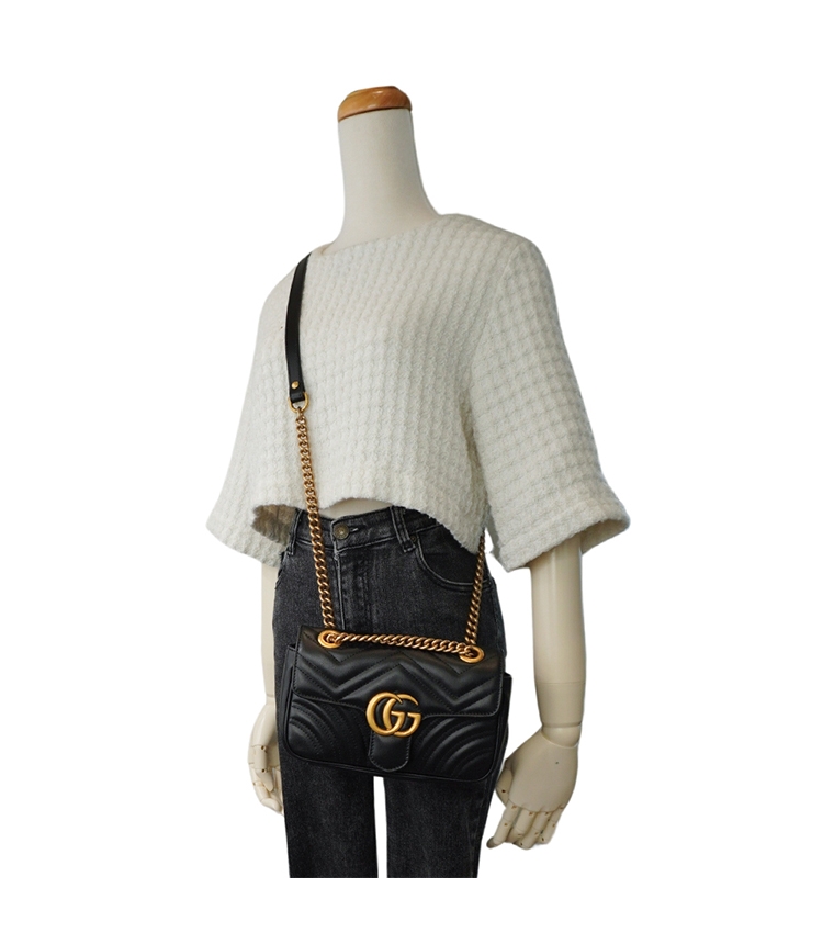 Gucci Marmont 雙G牛皮掀蓋斜背包-22cm(446744-黑) | GUCCI | Yahoo