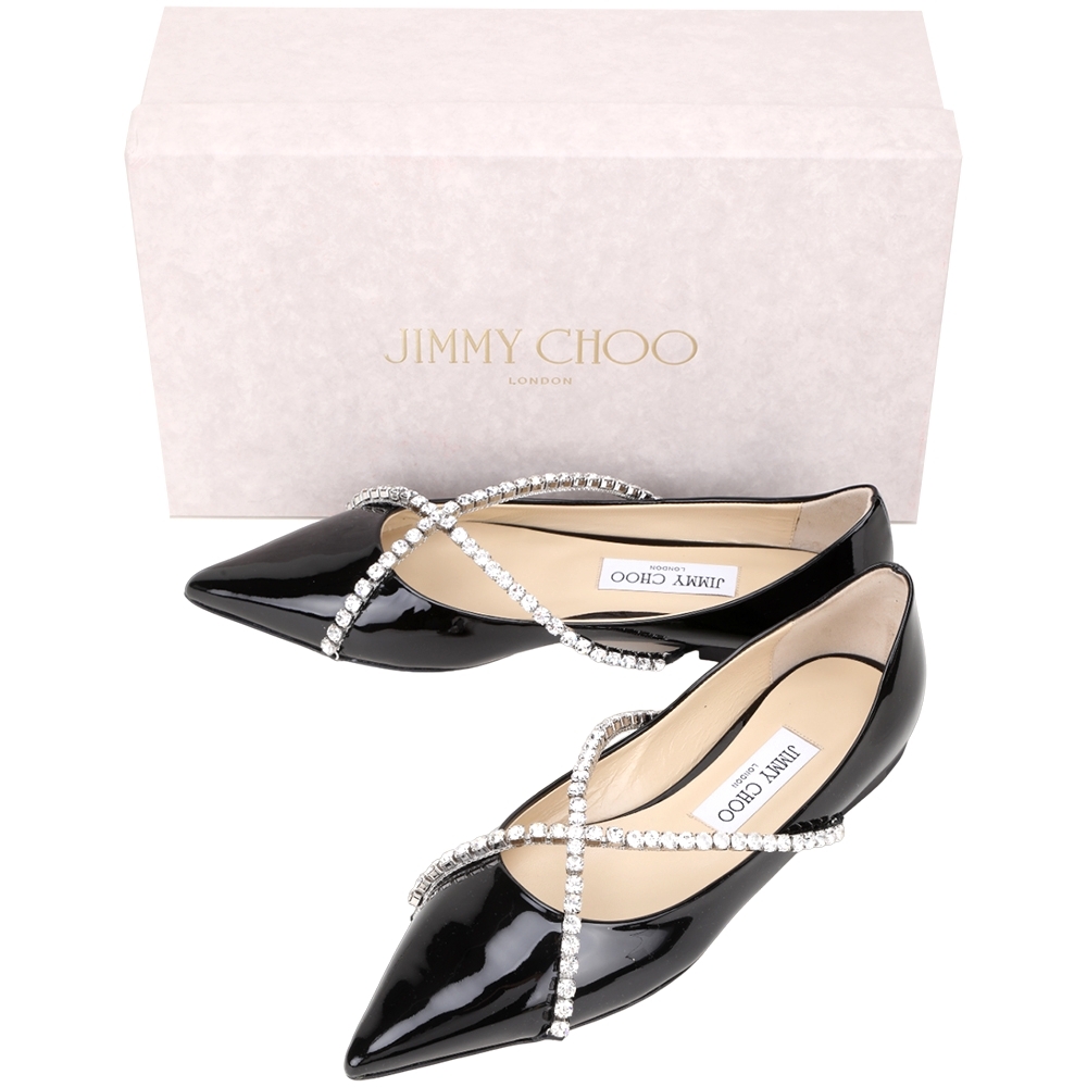JIMMY CHOO GENEVI FLAT 38 プラチナ/クリスタル Buy Jimmy Choo Genevi Flats with Crystal Chain | Platinum Ice