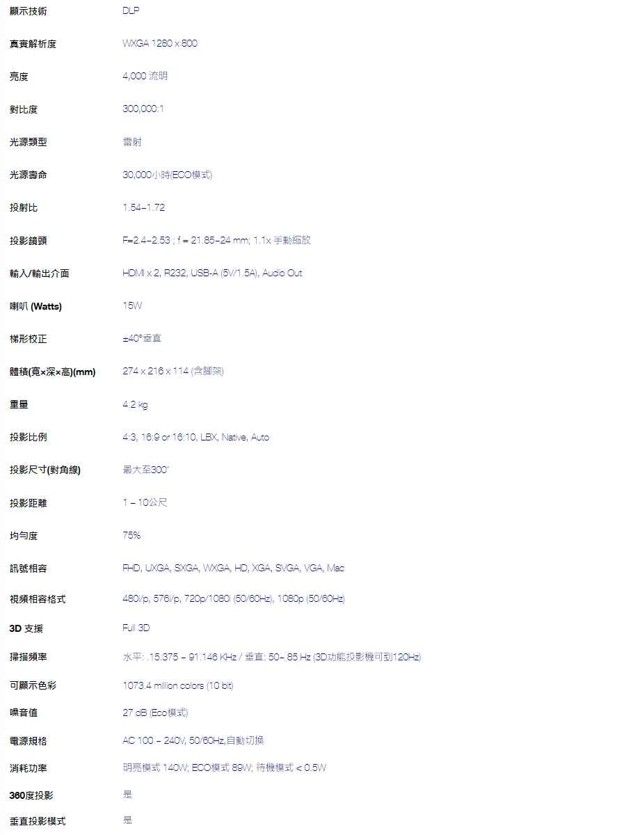 Optoma奧圖碼 ZW350e - 詳情3