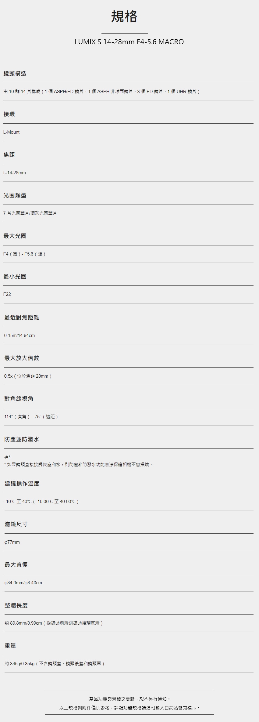 Panasonic國際牌 LUMIX S 14-28mm F4-5.6 MACRO - 詳情1