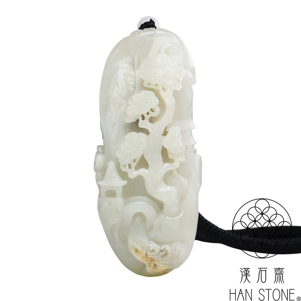漢石齋】天然和田玉山水立體圓雕手把件白玉(38*91*24mm) | 漢石齋