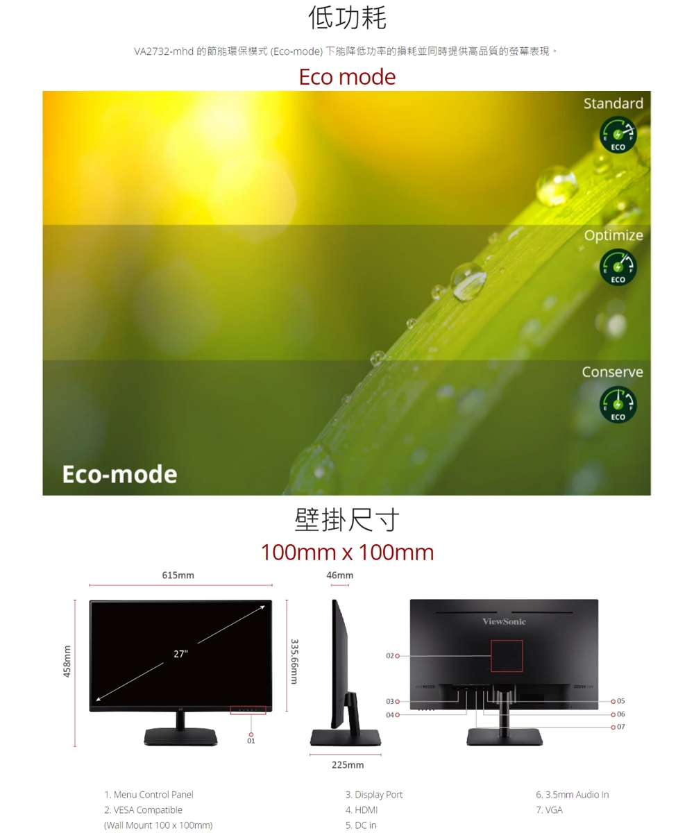 ViewSonic VA2732-MHD 27型IPS FHD 無邊框電腦螢幕(1ms/HDMI/抗