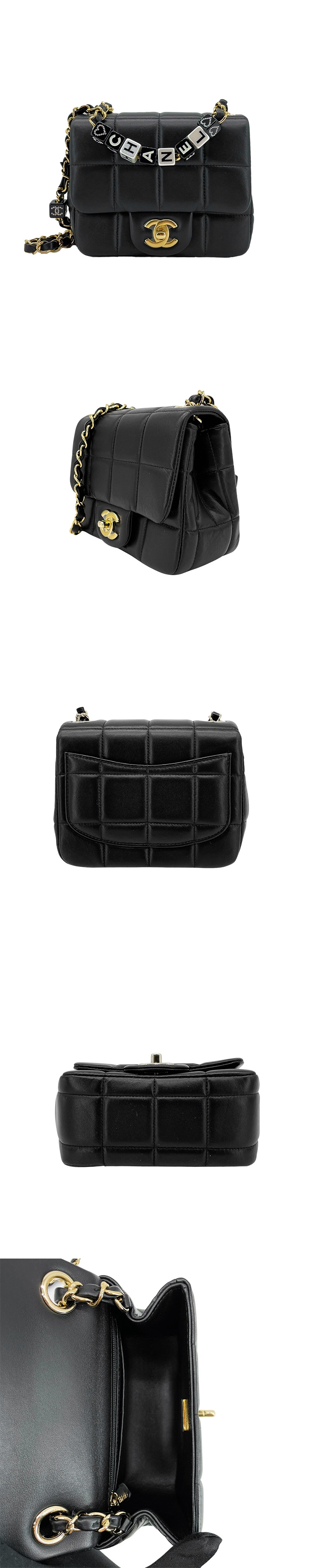 Chanel 金雙C羊皮黑白方塊鏈帶斜背包(AS3744-黑) | 斜背包/鍊帶