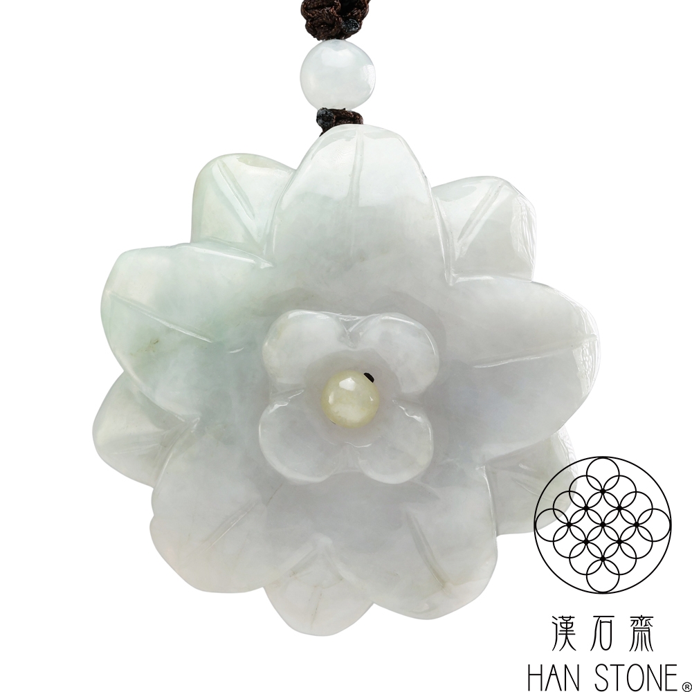 漢石齋】天然翡翠A貨花開富貴玉佩吊墜細糯飄花種(53*53*12mm) | 漢石齋