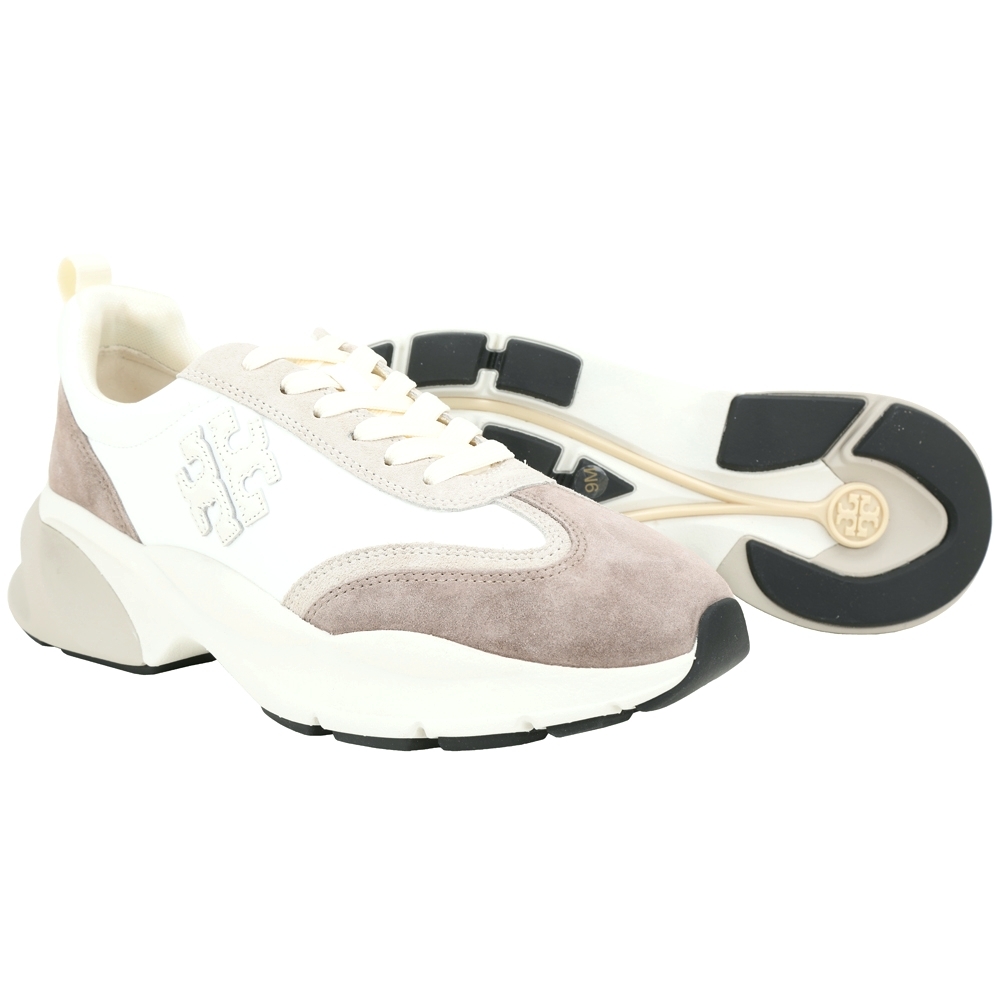 TORY BURCH Good Luck 拼接麂皮尼龍繫帶運動鞋(灰棕) 精品服飾/鞋子