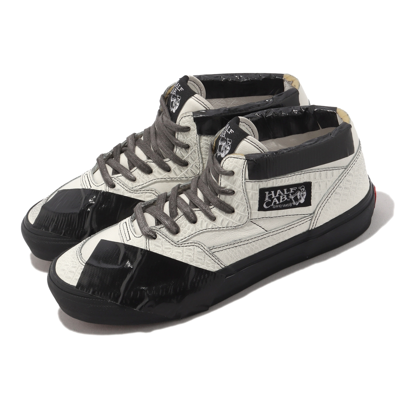 Vans 滑板鞋Half Cab EF Vlt Lx Vault 男鞋白黑膠布補丁髒髒鞋鱷魚紋