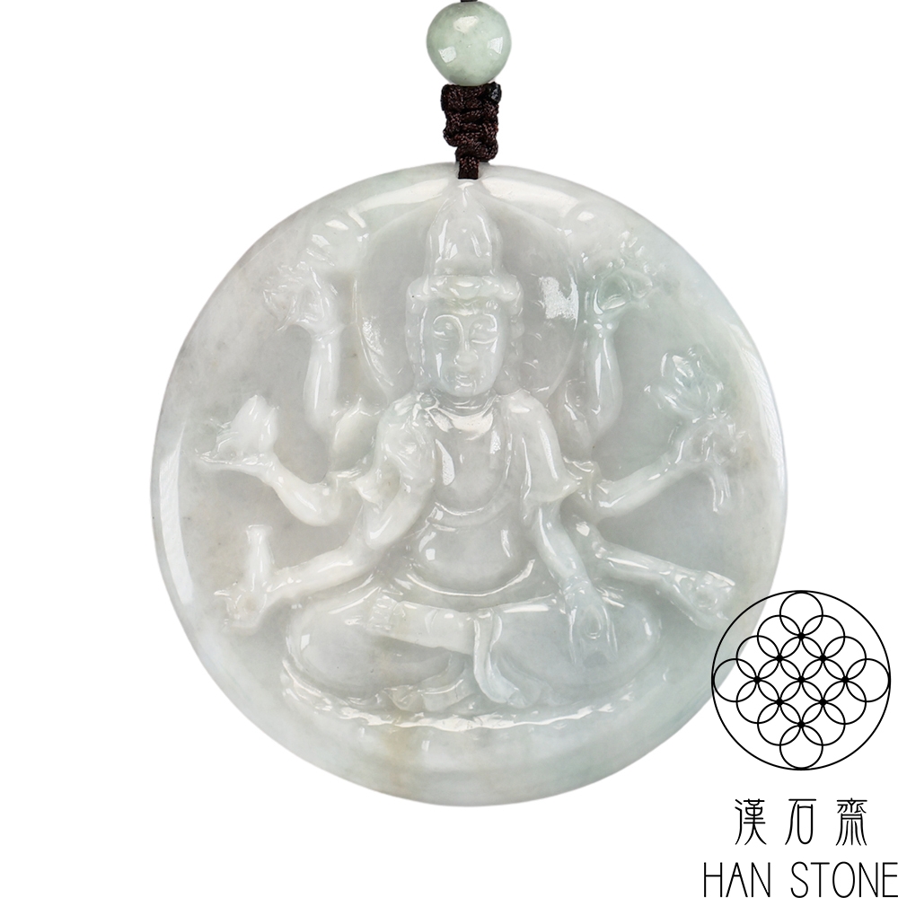 漢石齋】天然翡翠A貨千手觀音玉佩吊墜飄花種(55*55*7mm) | 漢石齋