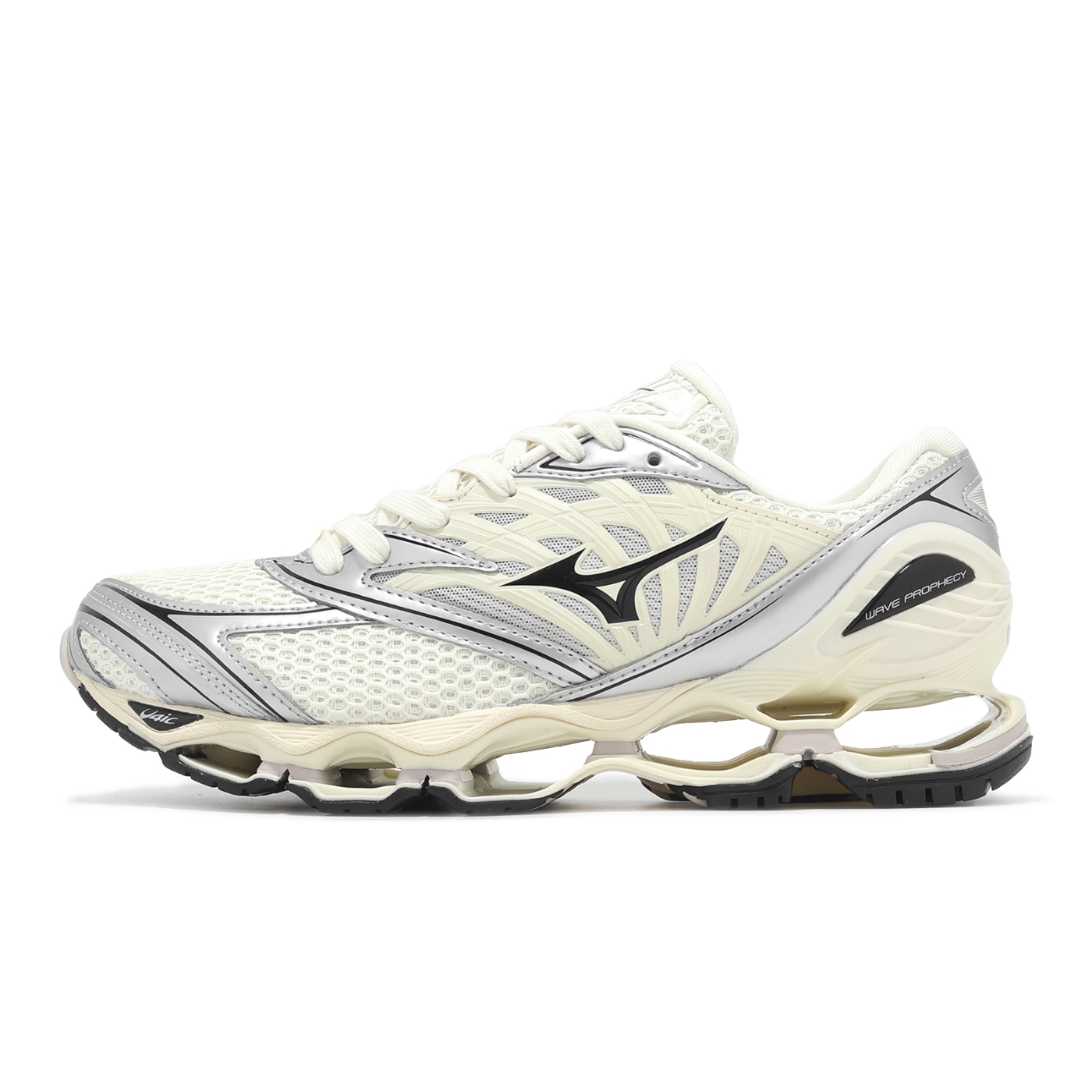 純銀和光 Mizuno 休閒鞋Wave Prophecy LS 男鞋女鞋米白銀黑拼接彈力復古
