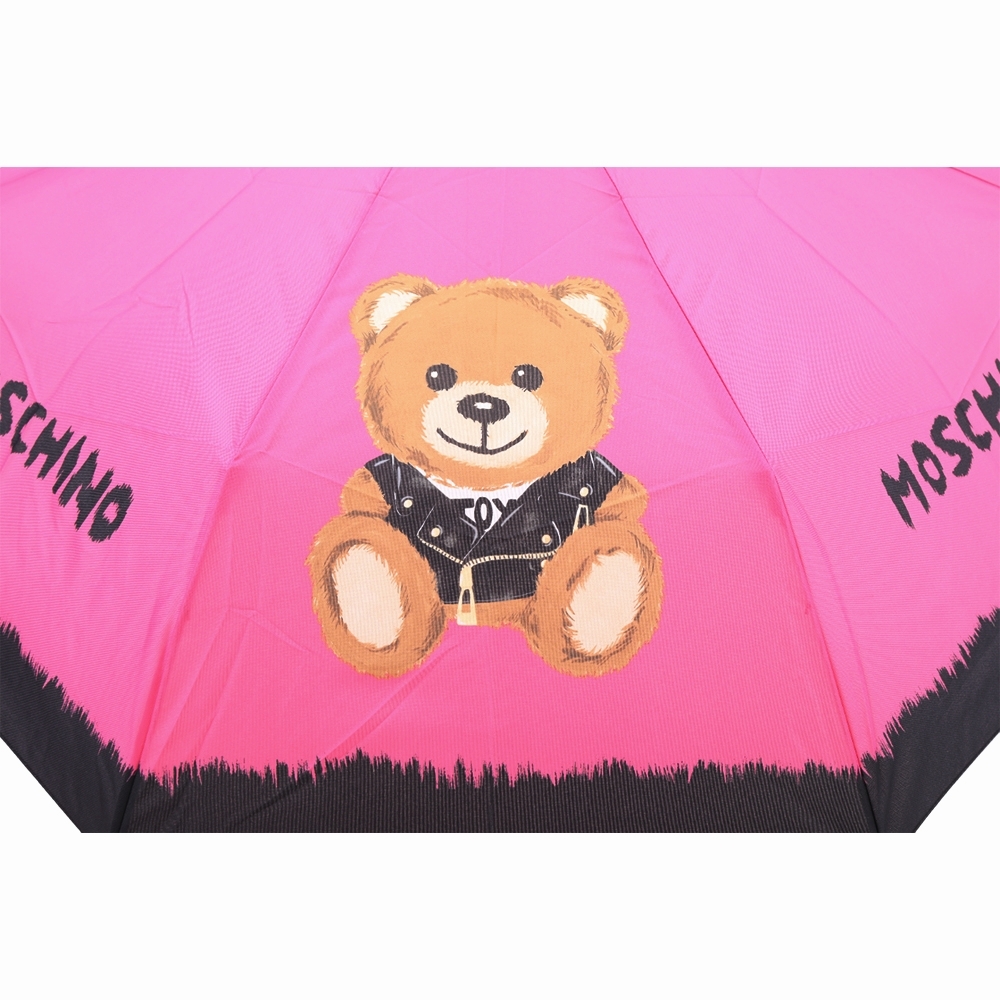 MOSCHINO 抗UV 皮衣泰迪熊字母印花摺疊晴雨傘(桃x黑色) | 歐系