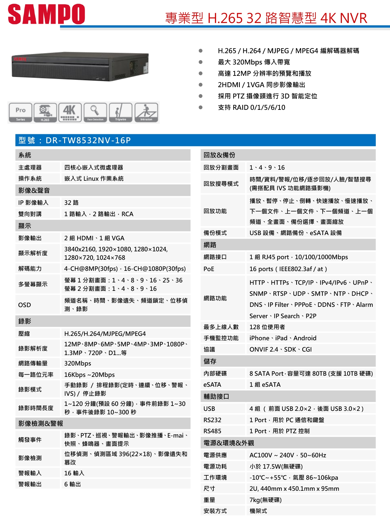 SAMPO聲寶 DR-TW8532NV-16P - 詳情1