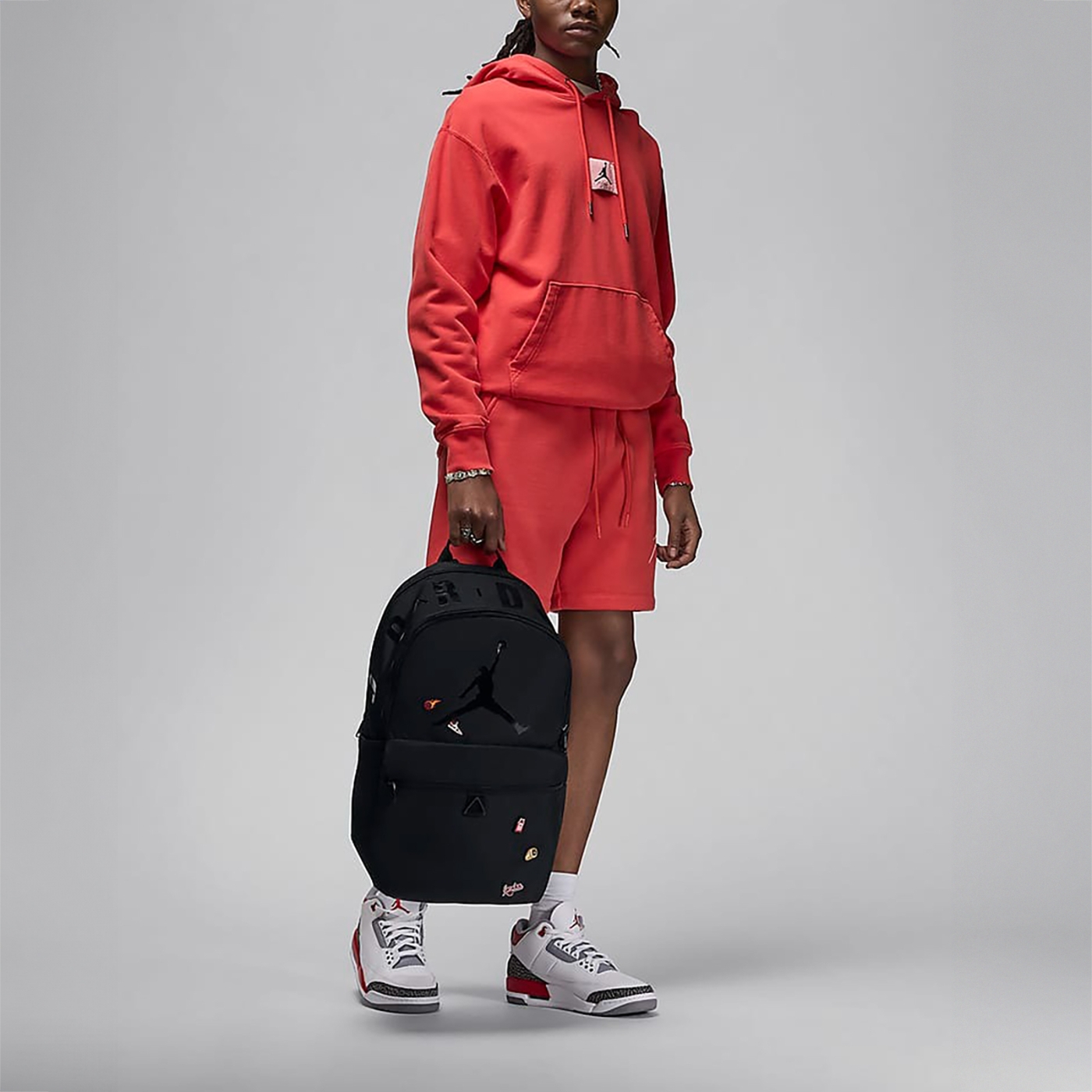 Nike 後背包Jordan Rubber Pin Backpack 黑13吋可調背帶雙肩包筆電包 