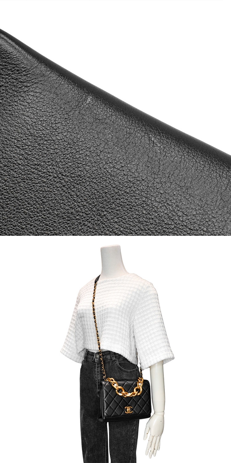 Chanel 香奈兒展示品菱格羊皮復古金鍊珍珠把手二用包-20cm(AP2639-黑