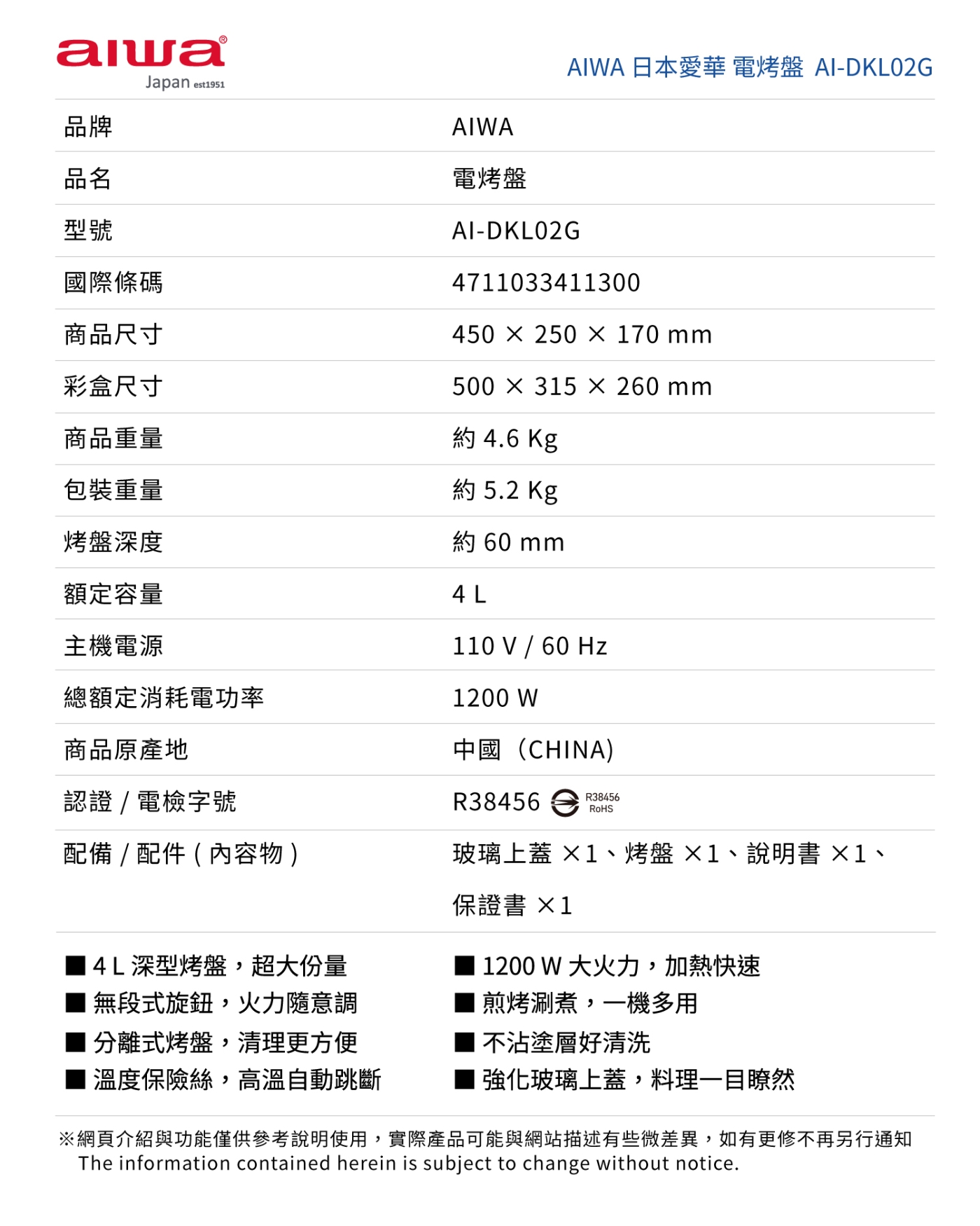 AIWA愛華 AI-DKL02G - 詳情1