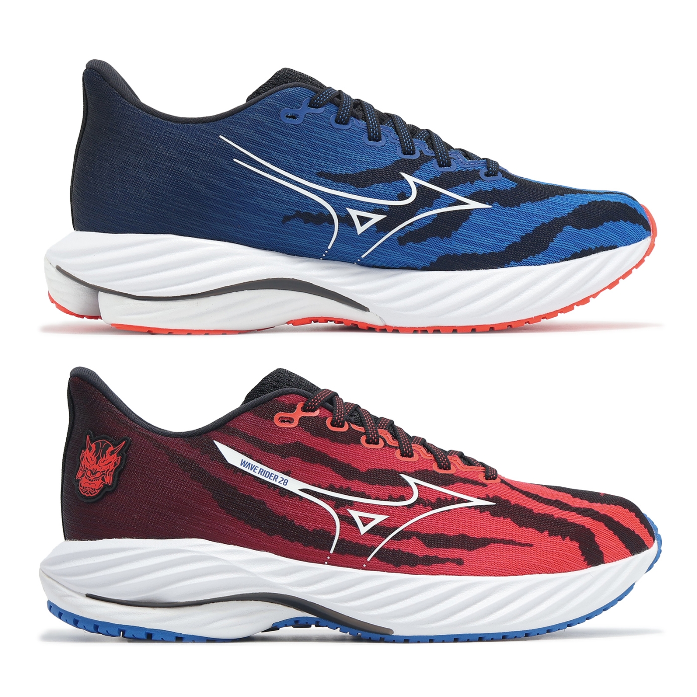 Mizuno 慢跑鞋Wave Rider 28 男鞋紅藍Oni Pack 支撐鴛鴦運動鞋美津濃
