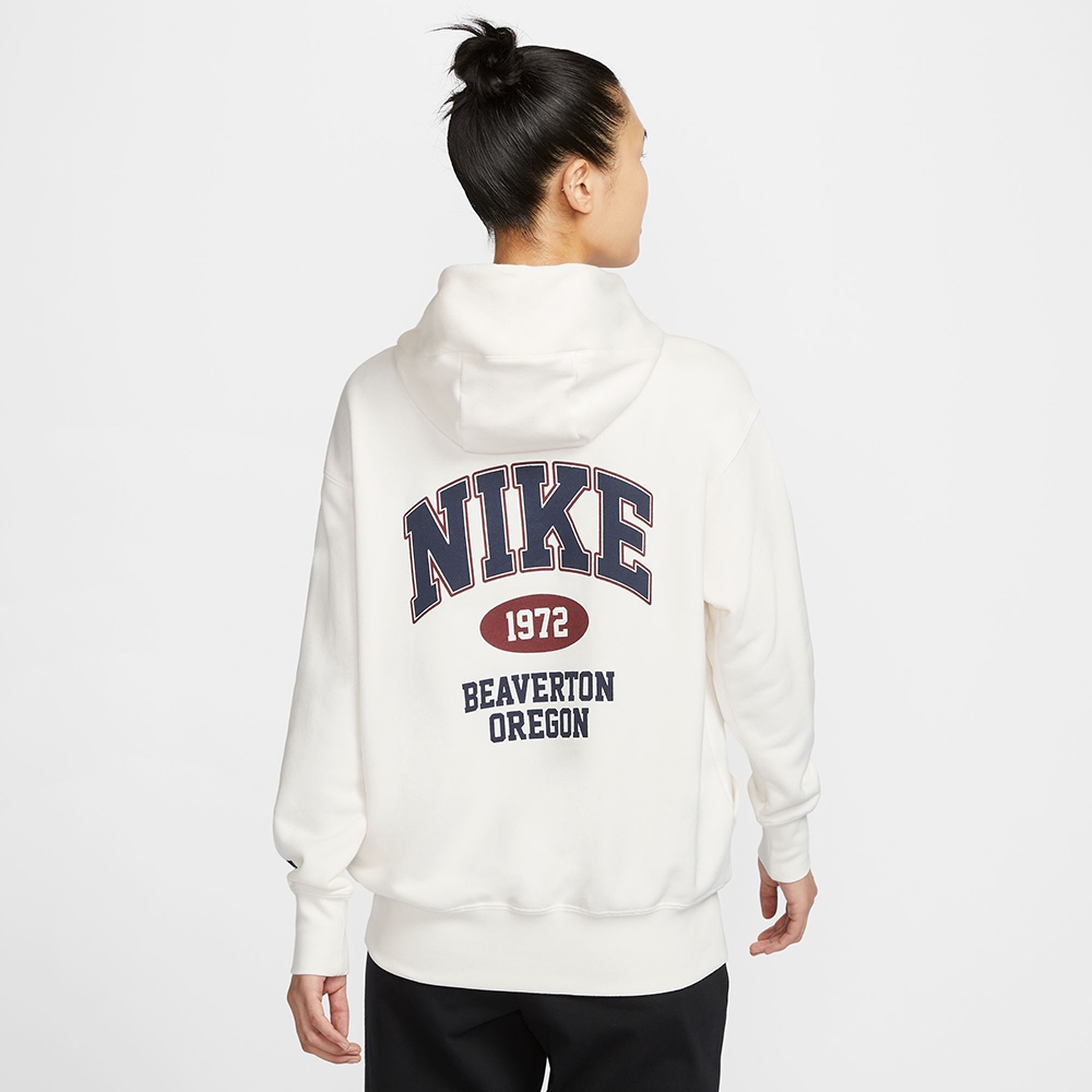 NIKE 長袖上衣女款帽T 運動AS W NSW PHNX FLC PO HD OS GCE 米白HV1743