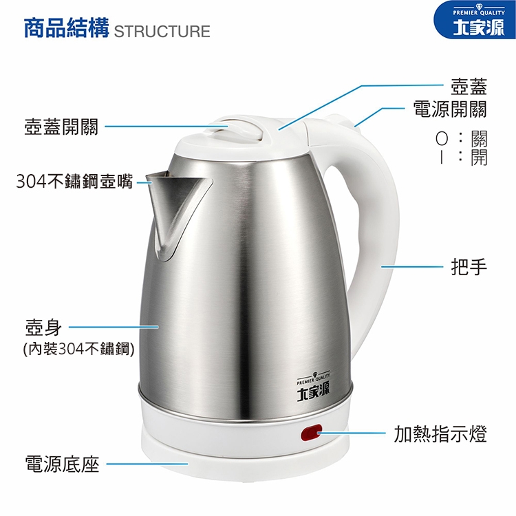 大家源不鏽鋼快煮壺1.8L-白色TCY-2788 | 快煮壺| Yahoo購物中心