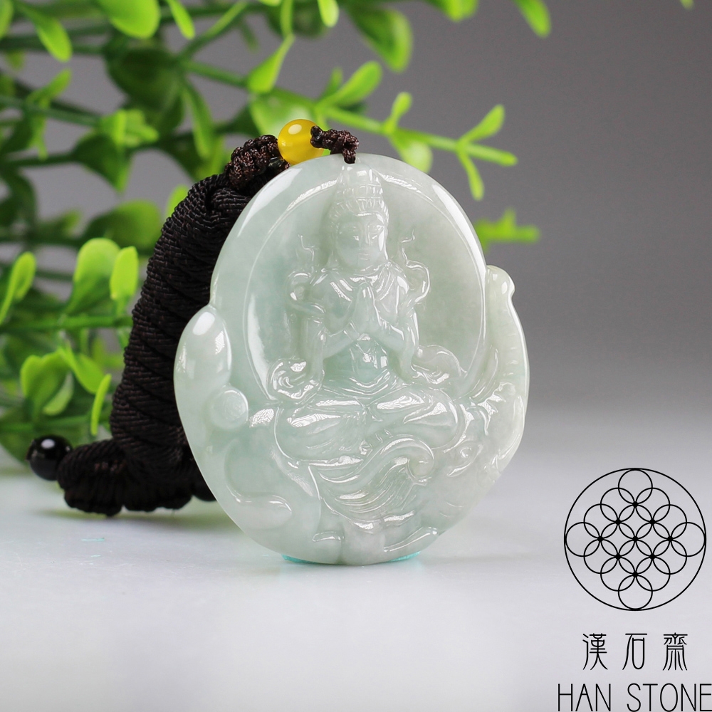 【清朝末期・天然翡翠】満族の扳指／飄花玉／布箱付 超值推荐）冰种飘花玉叶挂件（金扣） - 挂件- 翡翠王朝
