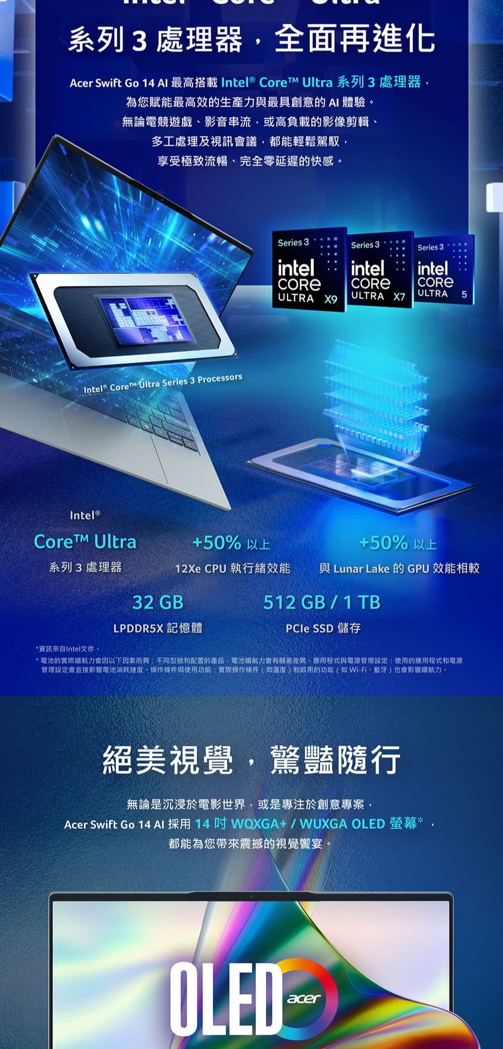 Acer 宏碁 Swift GO SFG14-I71-70JF 14吋 效能特仕筆電(Ultra X7-358H/32GB/1TB SSD/W11)