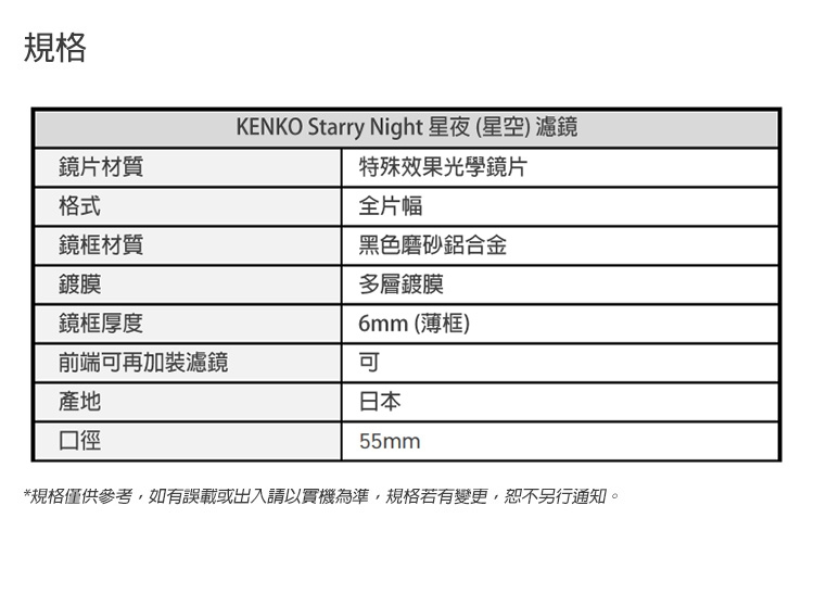 Kenko肯高 55mm STARRY NIGHT - 詳情1