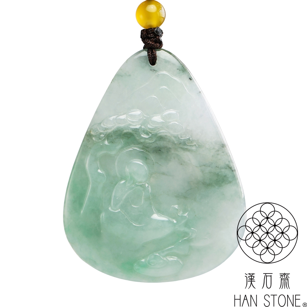 漢石齋】天然翡翠A貨菩提悟道玉佩吊墜細糯種飄花(38*49*5mm) | 漢石齋