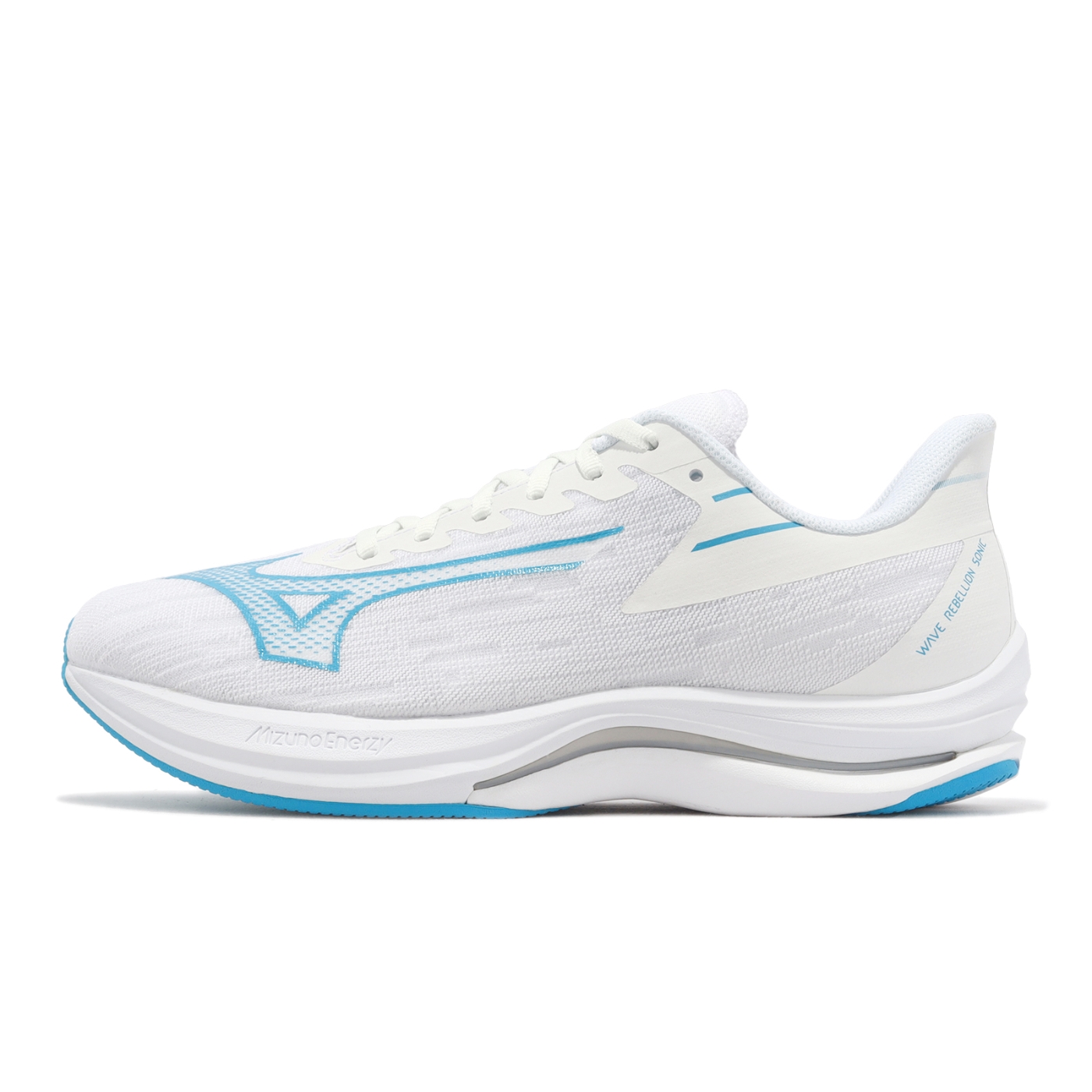 Mizuno 慢跑鞋Wave Rebellion Sonic 寬楦男鞋白水藍波浪片避震路跑