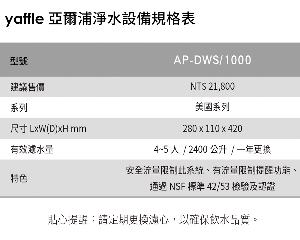 Yaffle亞爾浦 AP-DWS-1000 - 詳情6