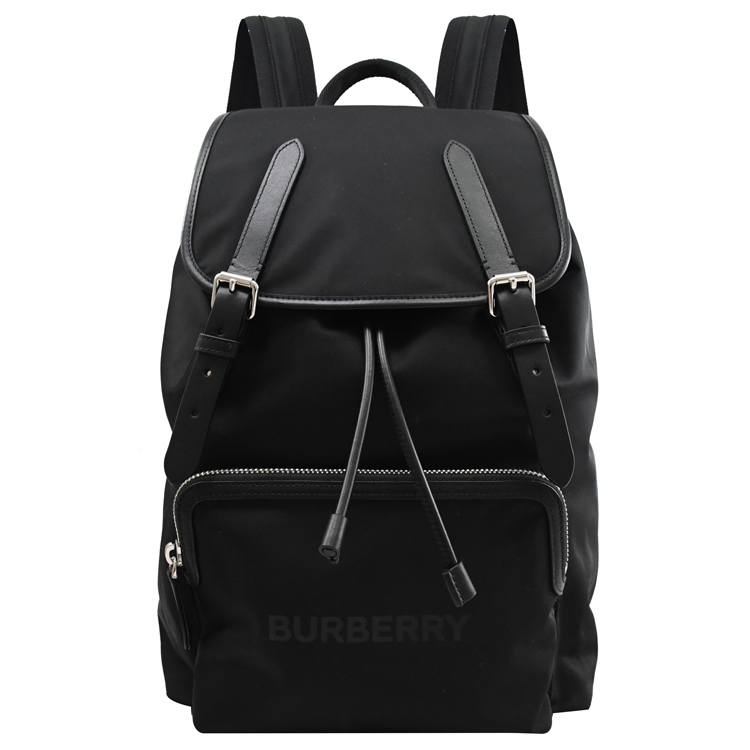 BURBERRY 巴寶莉AVIATOR RUCKSACK 燙印LOGO尼龍大容量軍旅後背包(黑