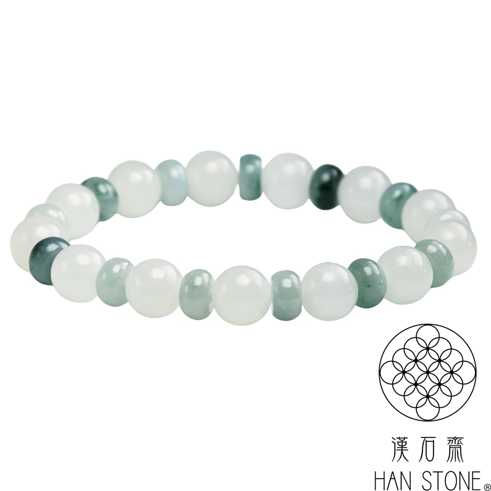 漢石齋】天然和田白玉圓珠加翡翠飄花種板珠手串(9.8*9.8mm*13pcs) | 漢