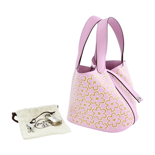 小物 HERMES Hermes 愛馬仕Picotin Lock 14CM Swift小牛皮小花印迷你桶包(AA