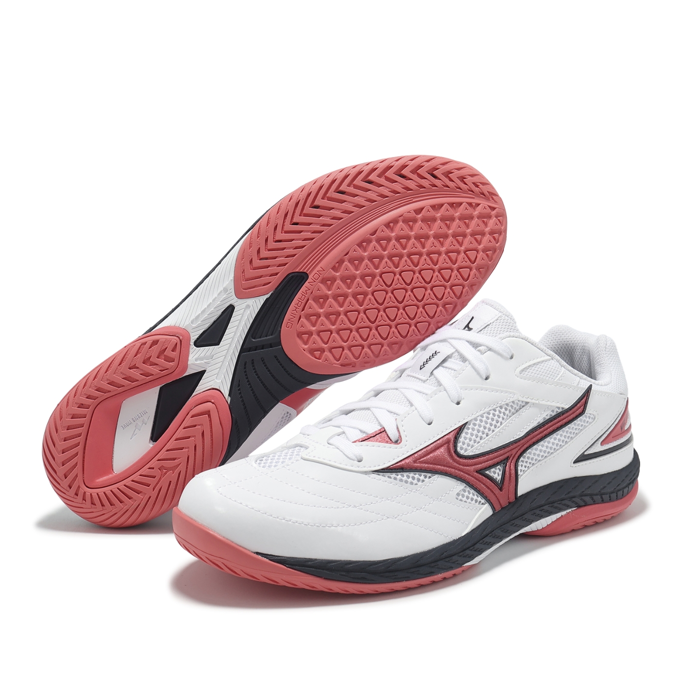 Mizuno 桌球鞋Wave Drive 9 男鞋女鞋白紅止滑抓地運動鞋美津濃81GA2205