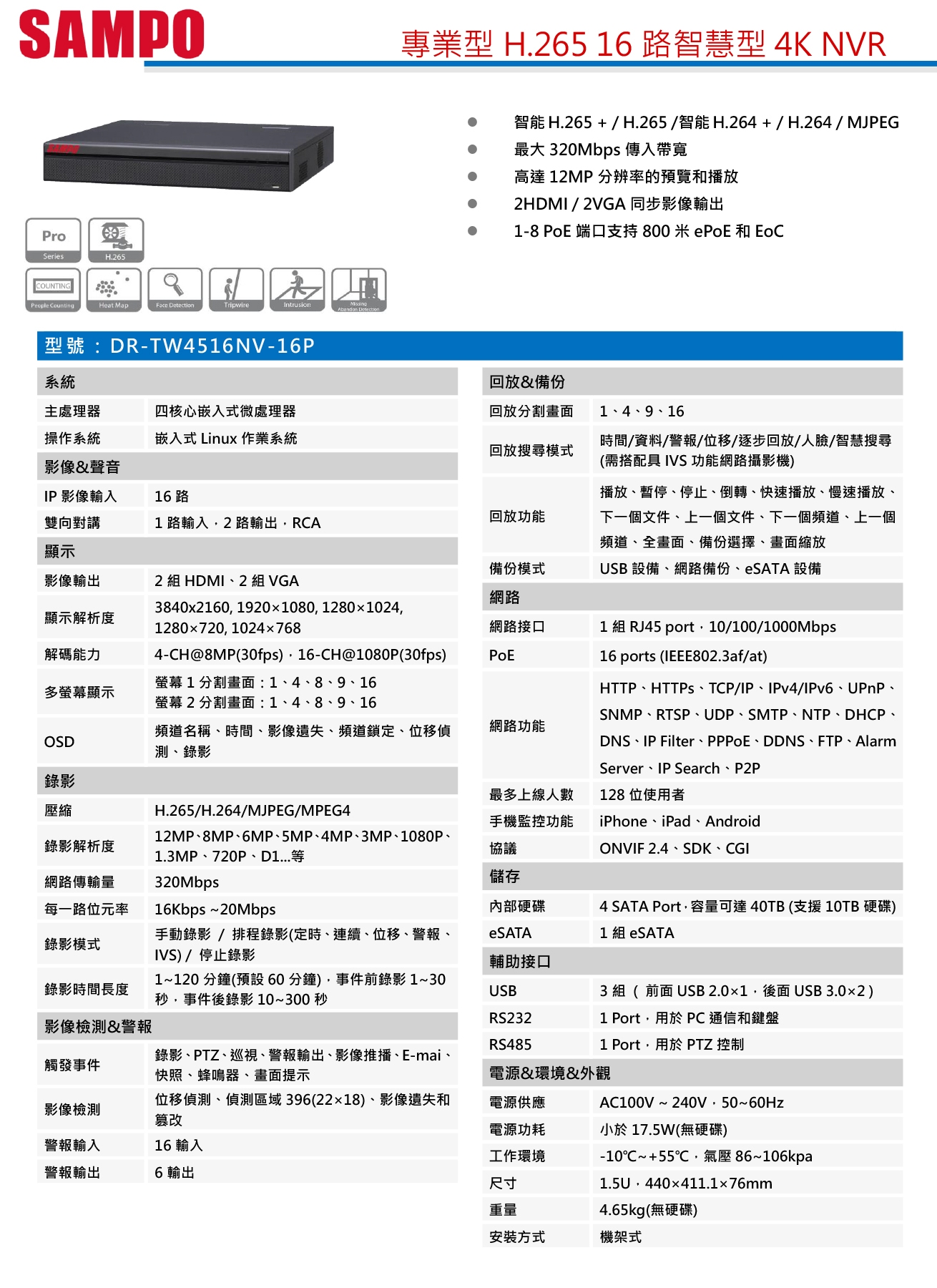 SAMPO聲寶 DR-TW4516NV-16P - 詳情1