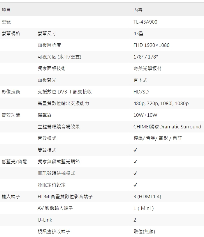 CHIMEI奇美 TL-43A900 - 詳情1