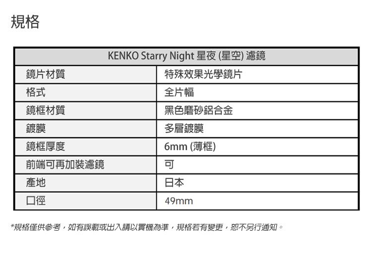 Kenko肯高 49mm STARRY NIGHT - 詳情1