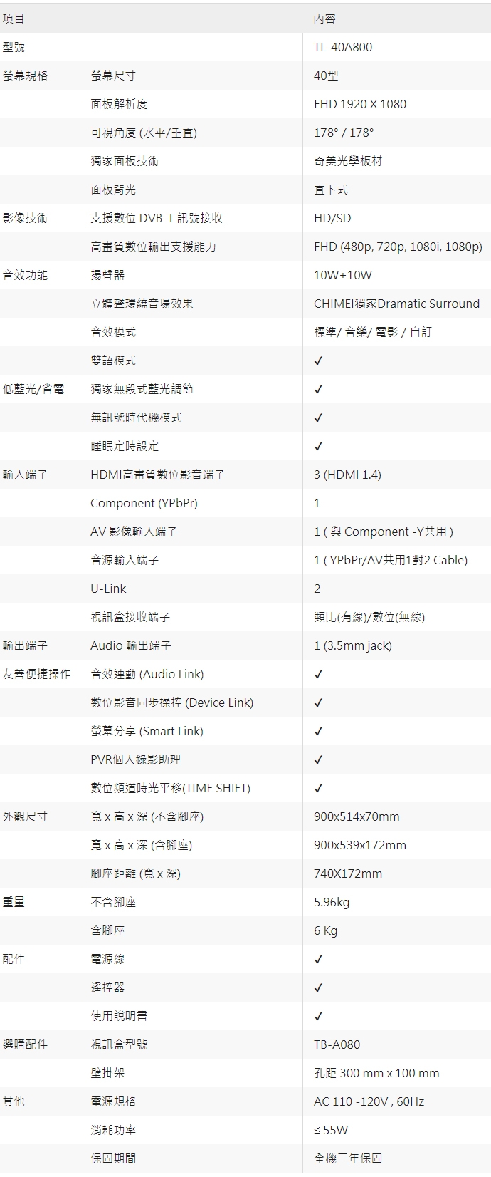CHIMEI奇美 TL-40A800 - 詳情1