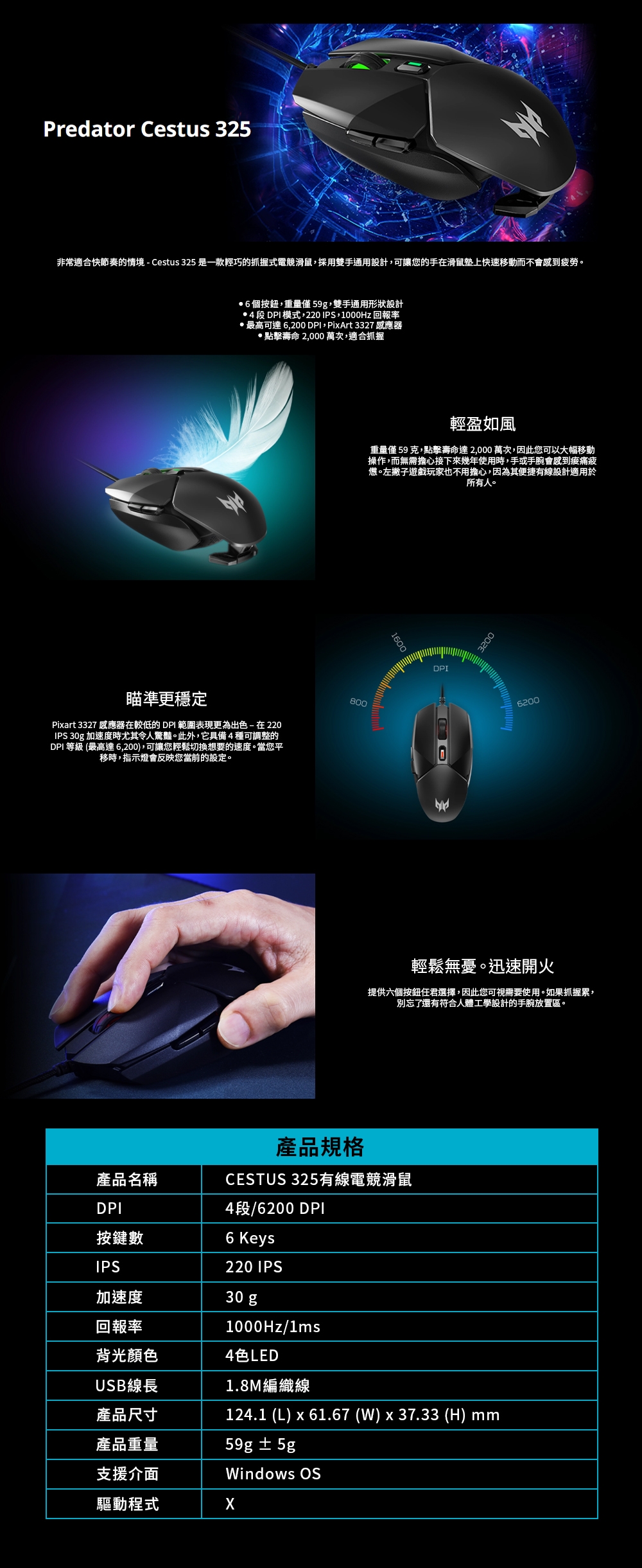 PREDATOR CESTUS 325有線電競滑鼠| 電競有線滑鼠| Yahoo購物中心