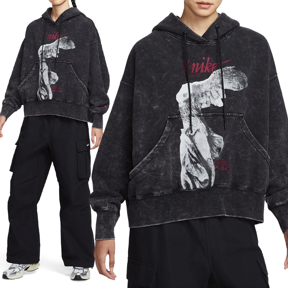 Nike As W Nsw Gfx Flc Os Po Hd Gcel 長袖女款黑色寬鬆連帽IO0489-010