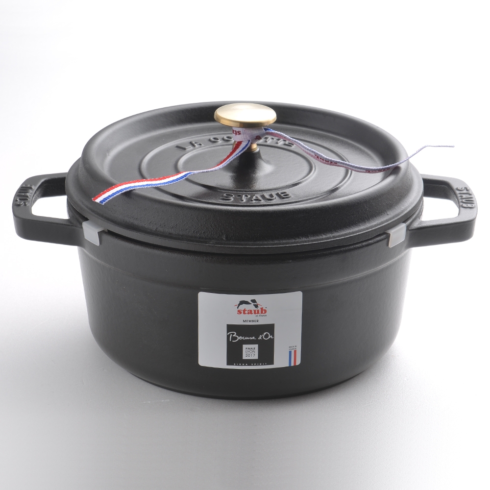Staub 圓形鑄鐵鍋16cm 1.2L 黑色法國製湯鍋燉鍋(電磁爐IH爐可用