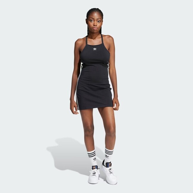 新品L ADIDAS 3ストライプ ミニ ワンピース IU2426 アディダス スリーストライプス ミニワンピース - ブラック