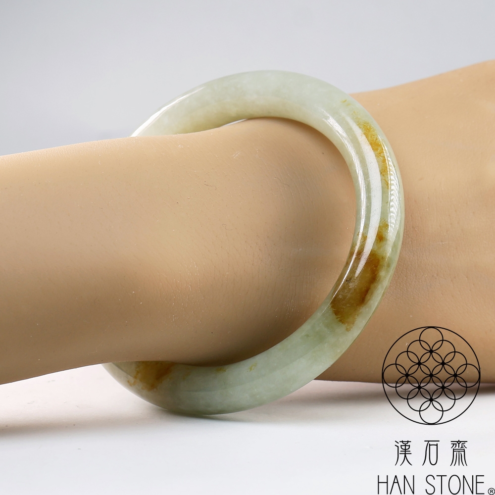 漢石齋】天然翡翠A貨圓條手鐲玉鐲冰糯種黃翡(手圍18/ 版寬9.9mm) | 漢