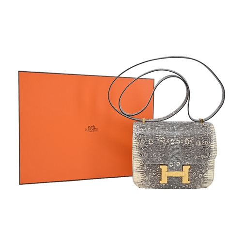 小物 HERMES Hermes 愛馬仕Constance 18cm 蜥蜴皮斜背包(1B自然/Z刻/金釦