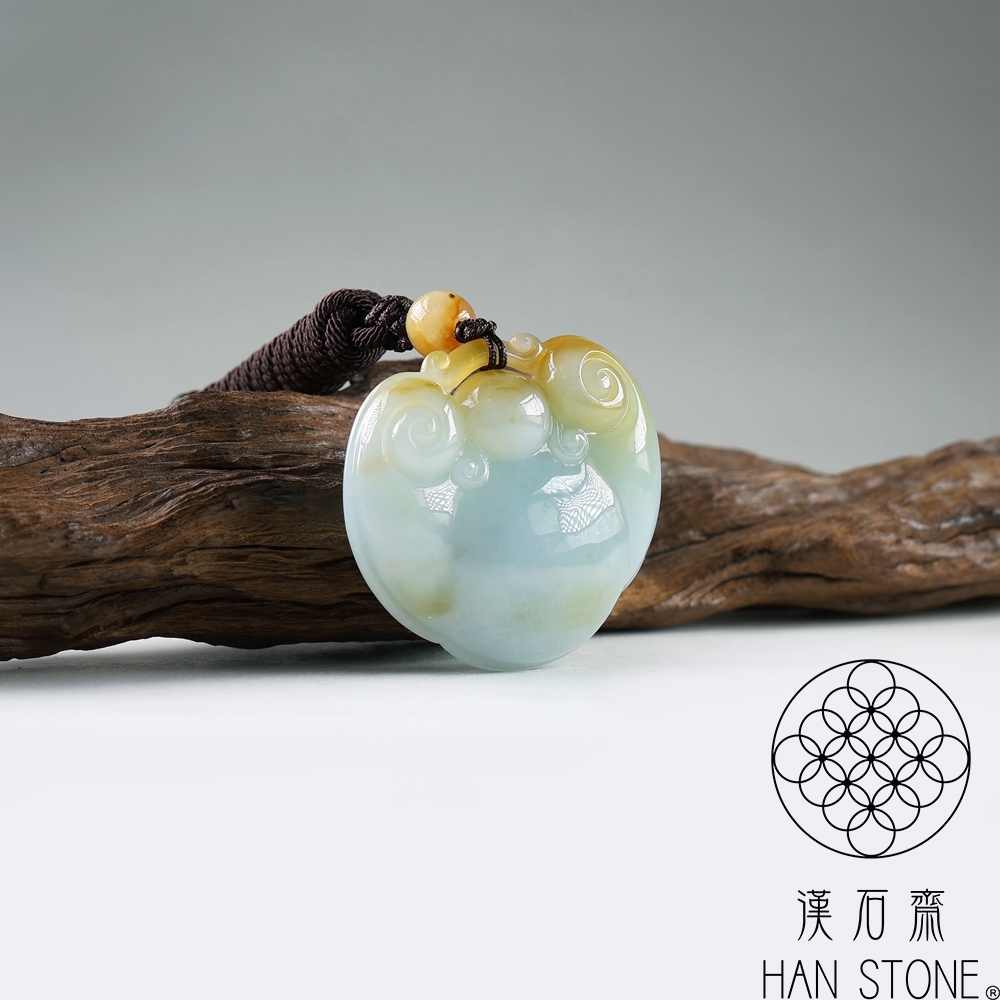 漢石齋】天然翡翠A貨如意玉佩吊墜細糯種紫羅蘭帶黃翡(44*41*12mm) | 漢