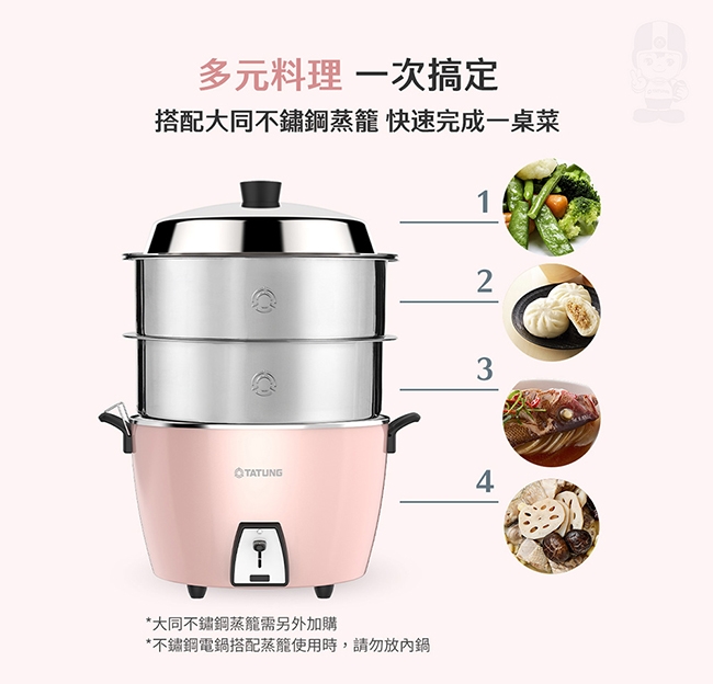 TATUNG 大同10人份珍珠粉紅不鏽鋼配件電鍋(TAC-10L-MCPEHS)(Y) | 11人