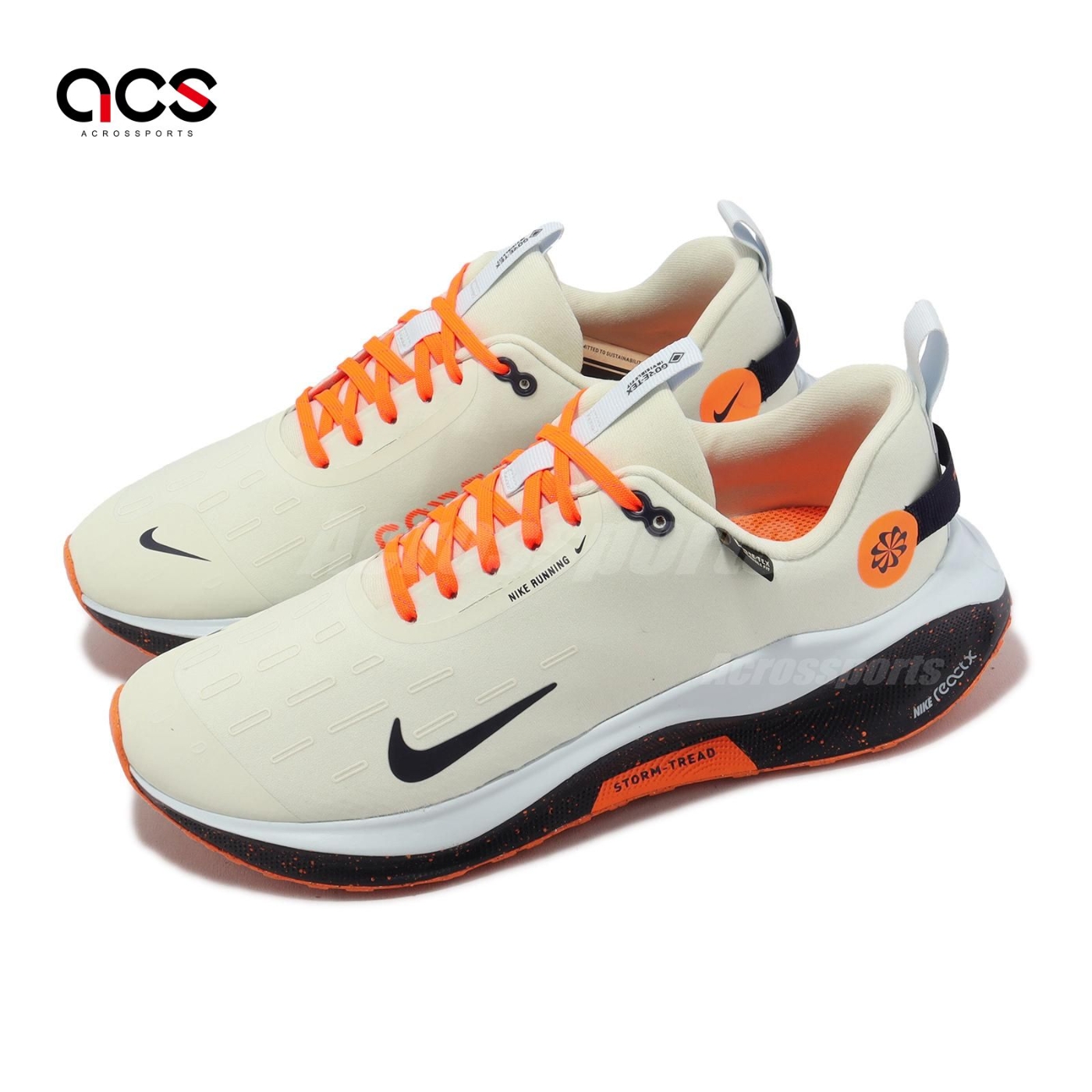 Nike 慢跑鞋ReactX Infinity Run 4 GTX 米白橘男鞋防水運動鞋FB2204