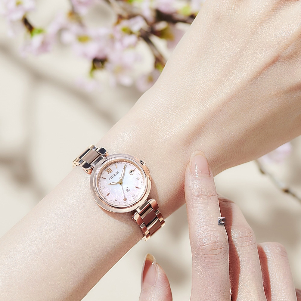 流れ星 CITIZEN 星辰xC系列鈦金屬mizu 春風櫻花限量款腕錶電波錶女錶