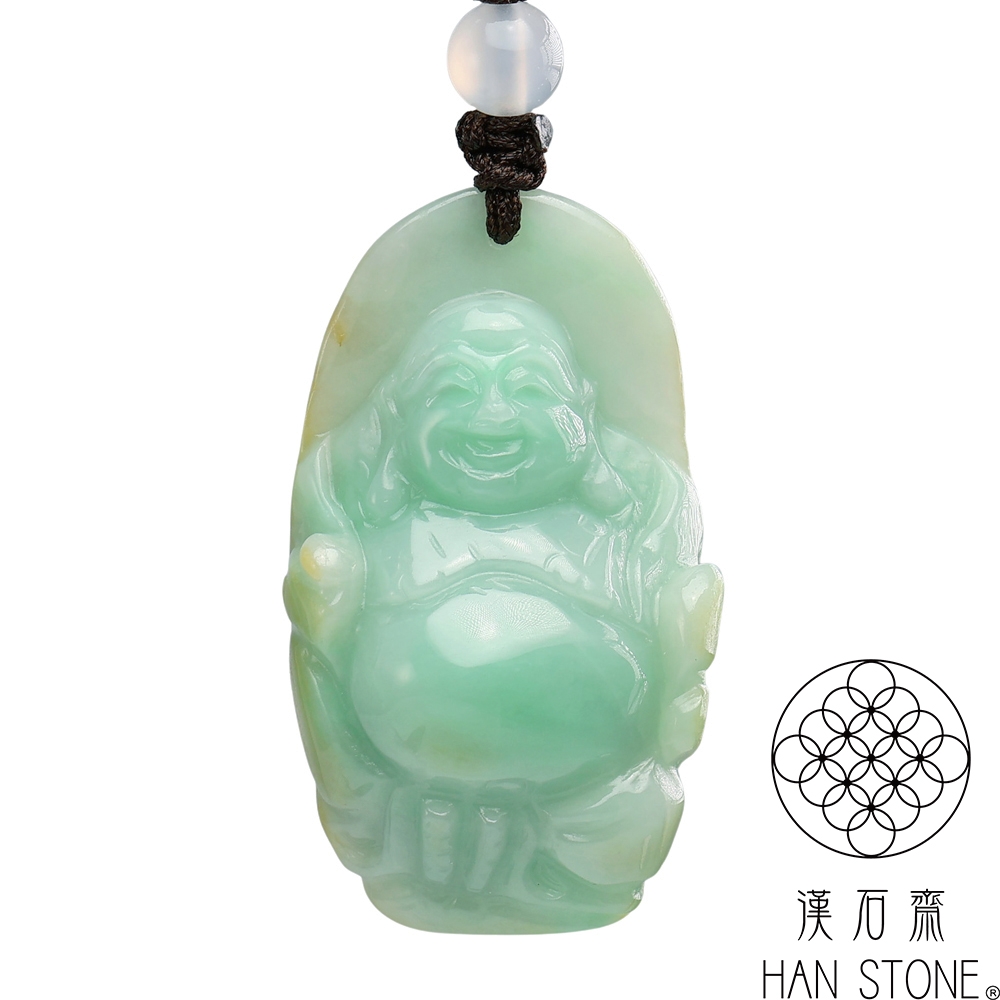 漢石齋】天然翡翠A貨小彌勒佛玉佩吊墜飄花種帶黃翡(22*40*17mm) | 漢石