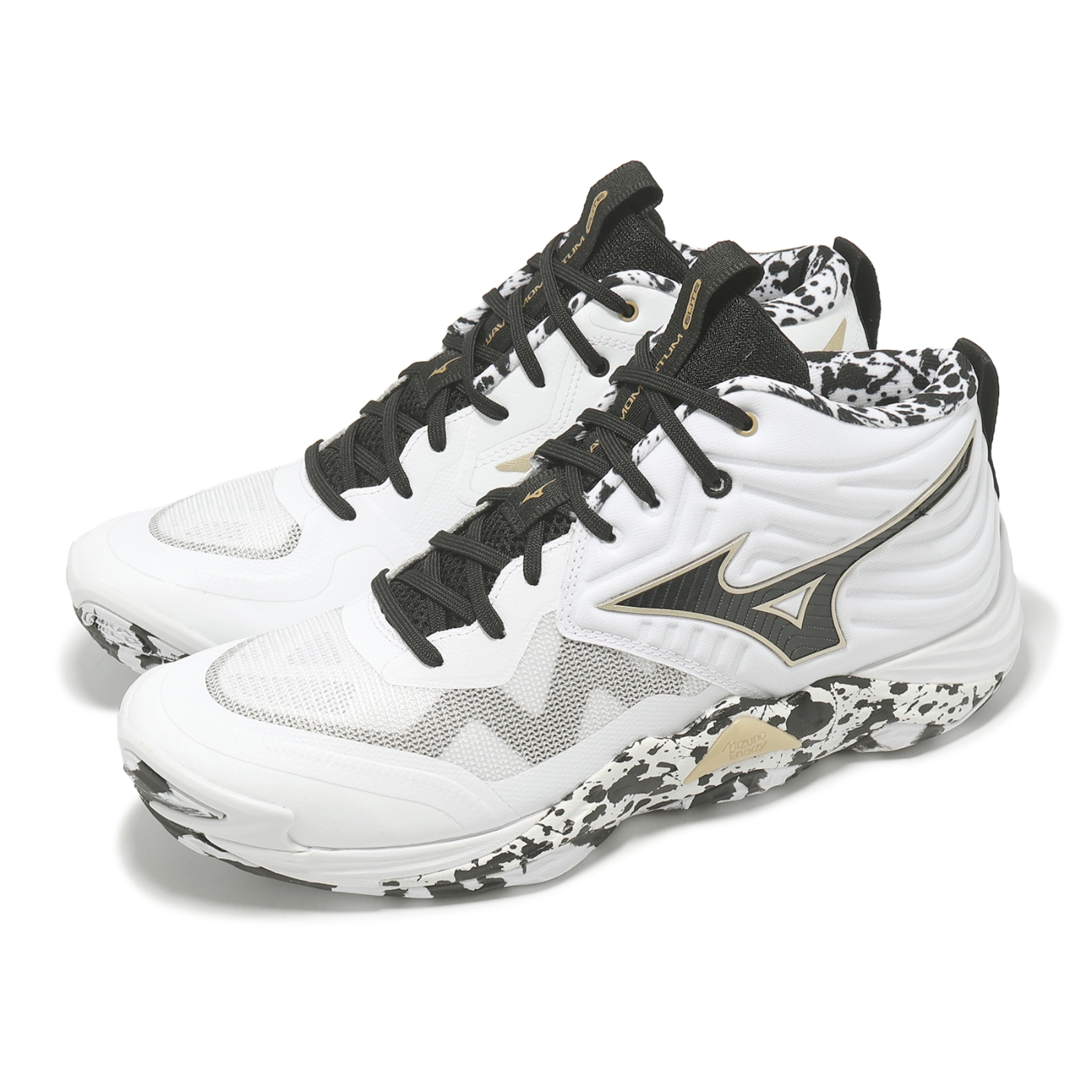 Mizuno 排球鞋Wave Momentum Elite Mid 男鞋白黑緩衝支撐室內運動