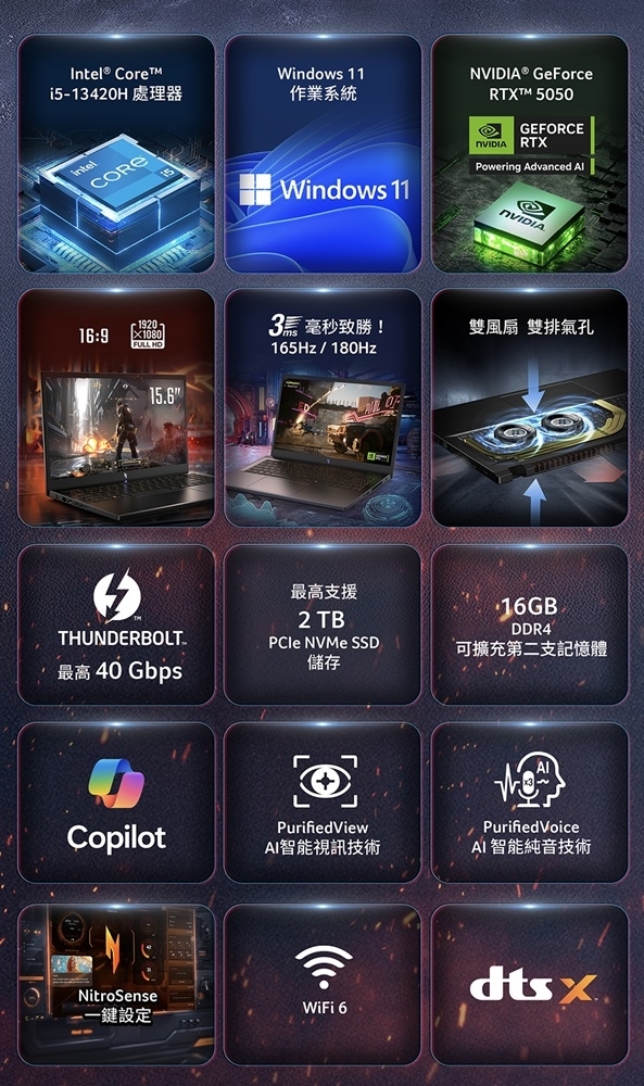 Acer 宏碁 Nitro V ANV15-52-5679 15.6吋電競特仕筆電(C5-210H/16G+16G/512G+1TB SSD/RTX 5050/Win11)